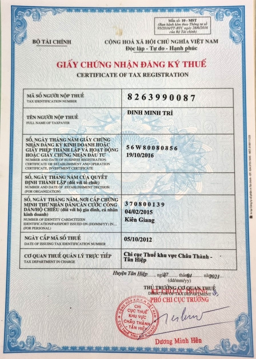 2. Giấy chứng nhận đăng ký thuế